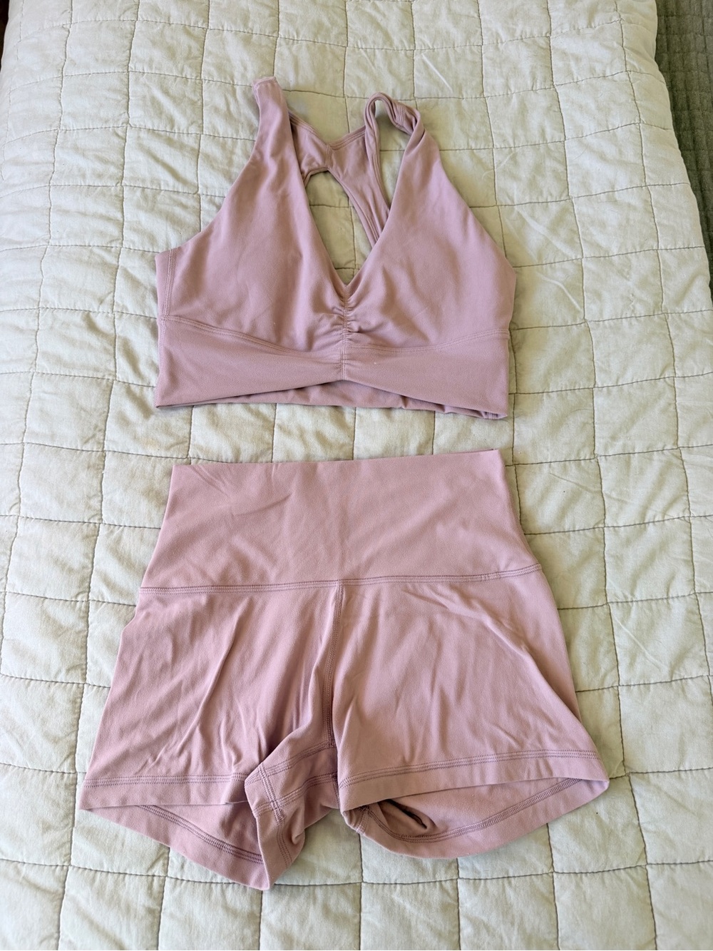 TNA Dusty Pink Butter V-Neck Sports Bra & Shorts Set